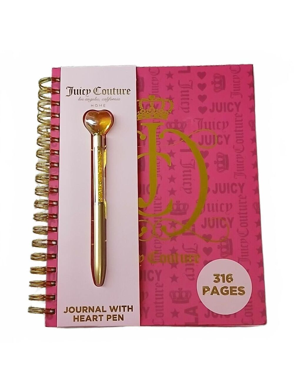 Juicy Couture 316 Page Journal Heart Pen Pink Gold Notebook NWT Large HTF